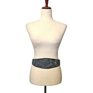 NWT Vtg Mervyn's Beaded 30" BELT Formal Dress Hematite Bling Statement Grey Y2K